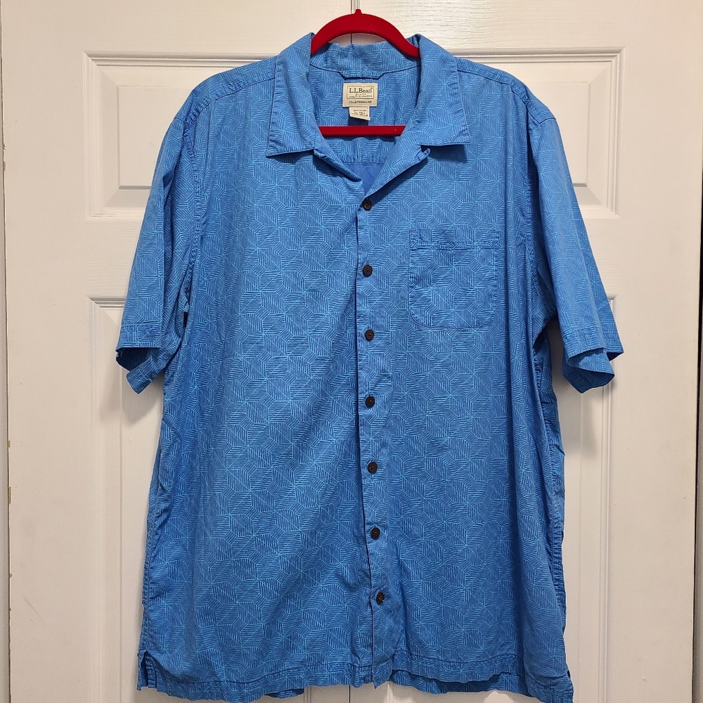 LL Bean‎ Men's Blue Geometric Cotton Shirt Size XLT